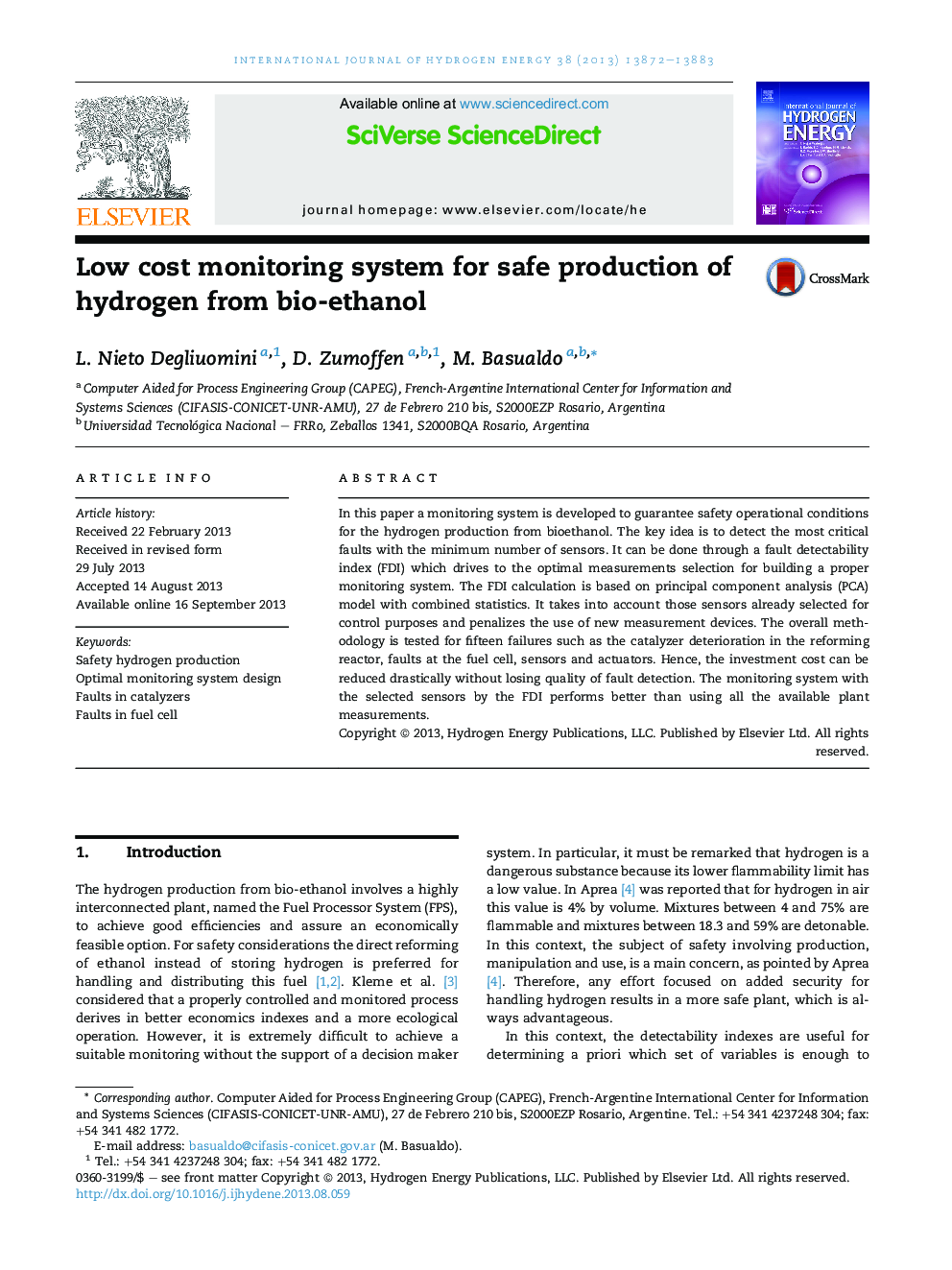 Low cost monitoring system for safe production of hydrogen from bio-ethanol