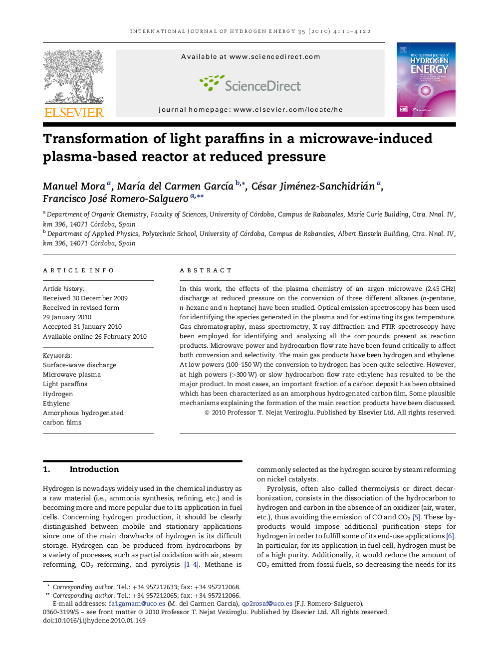 Transformation of light paraffins in a microwave-induced plasma-based reactor at reduced pressure