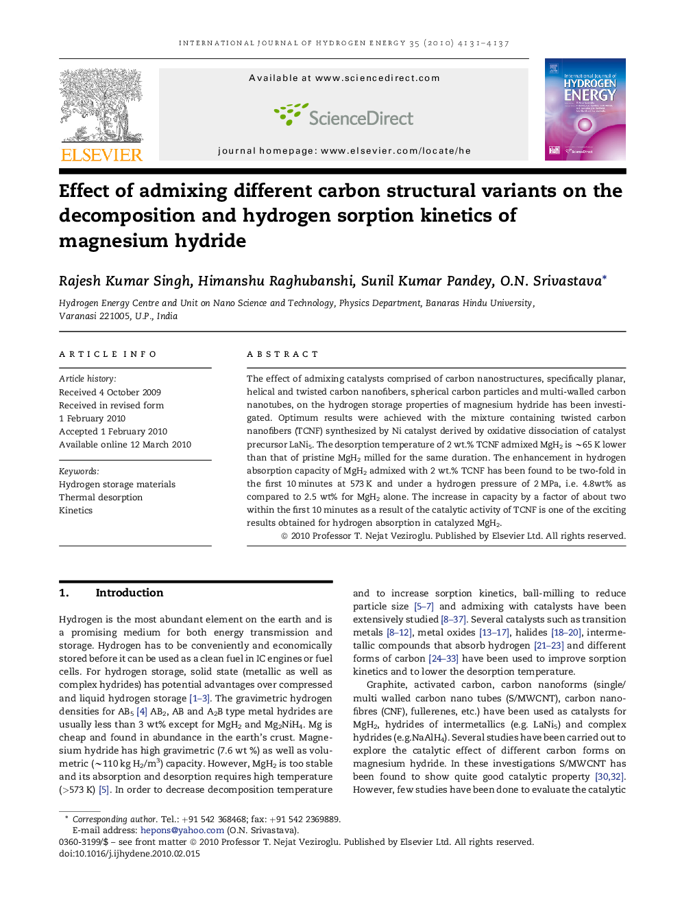 Effect of admixing different carbon structural variants on the decomposition and hydrogen sorption kinetics of magnesium hydride