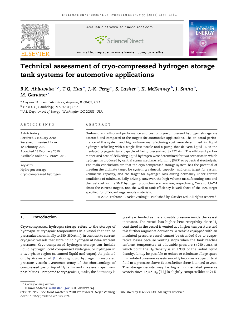 Technical assessment of cryo-compressed hydrogen storage tank systems for automotive applications