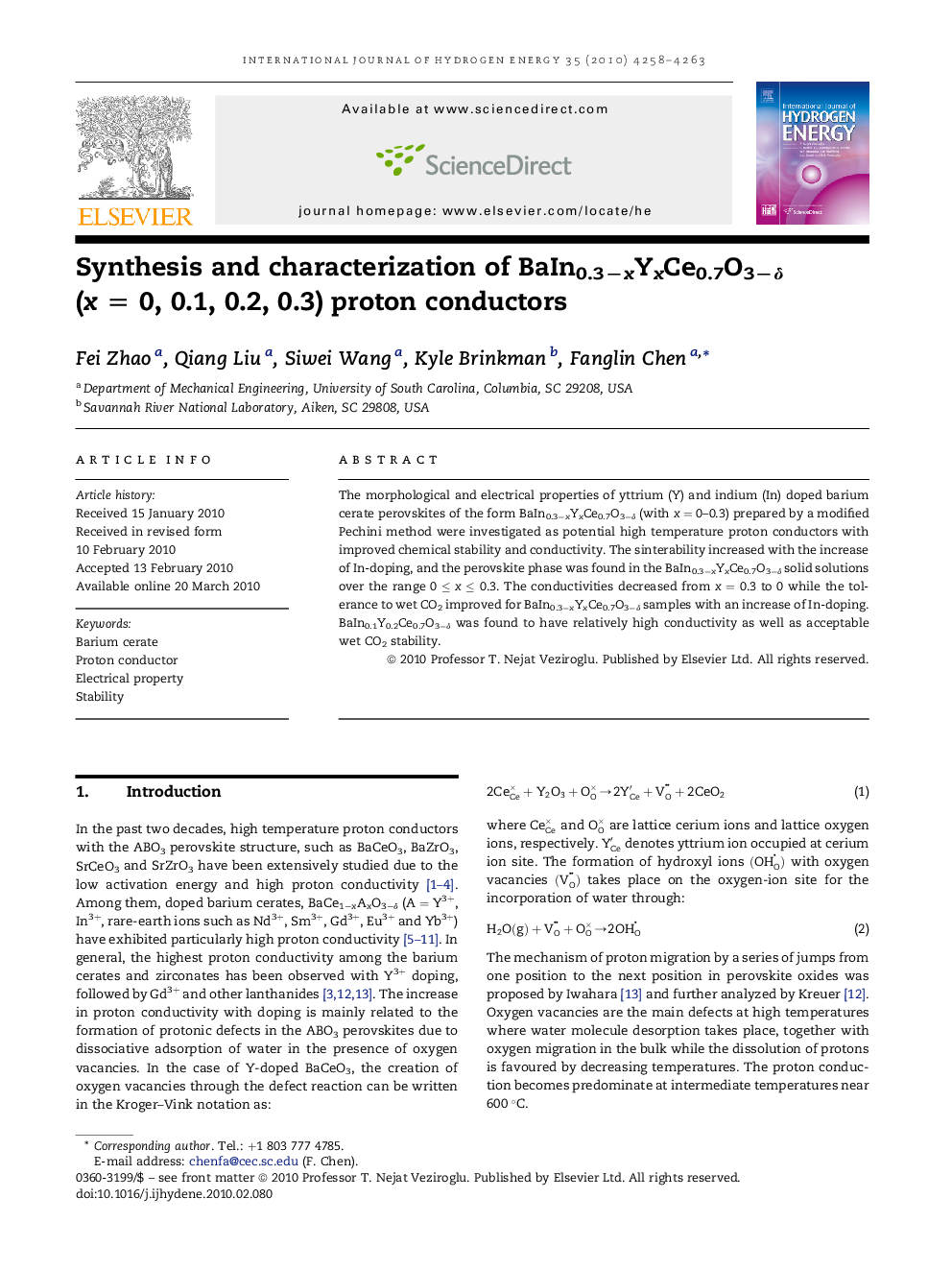 Synthesis and characterization of BaIn0.3−xYxCe0.7O3−δ (x = 0, 0.1, 0.2, 0.3) proton conductors