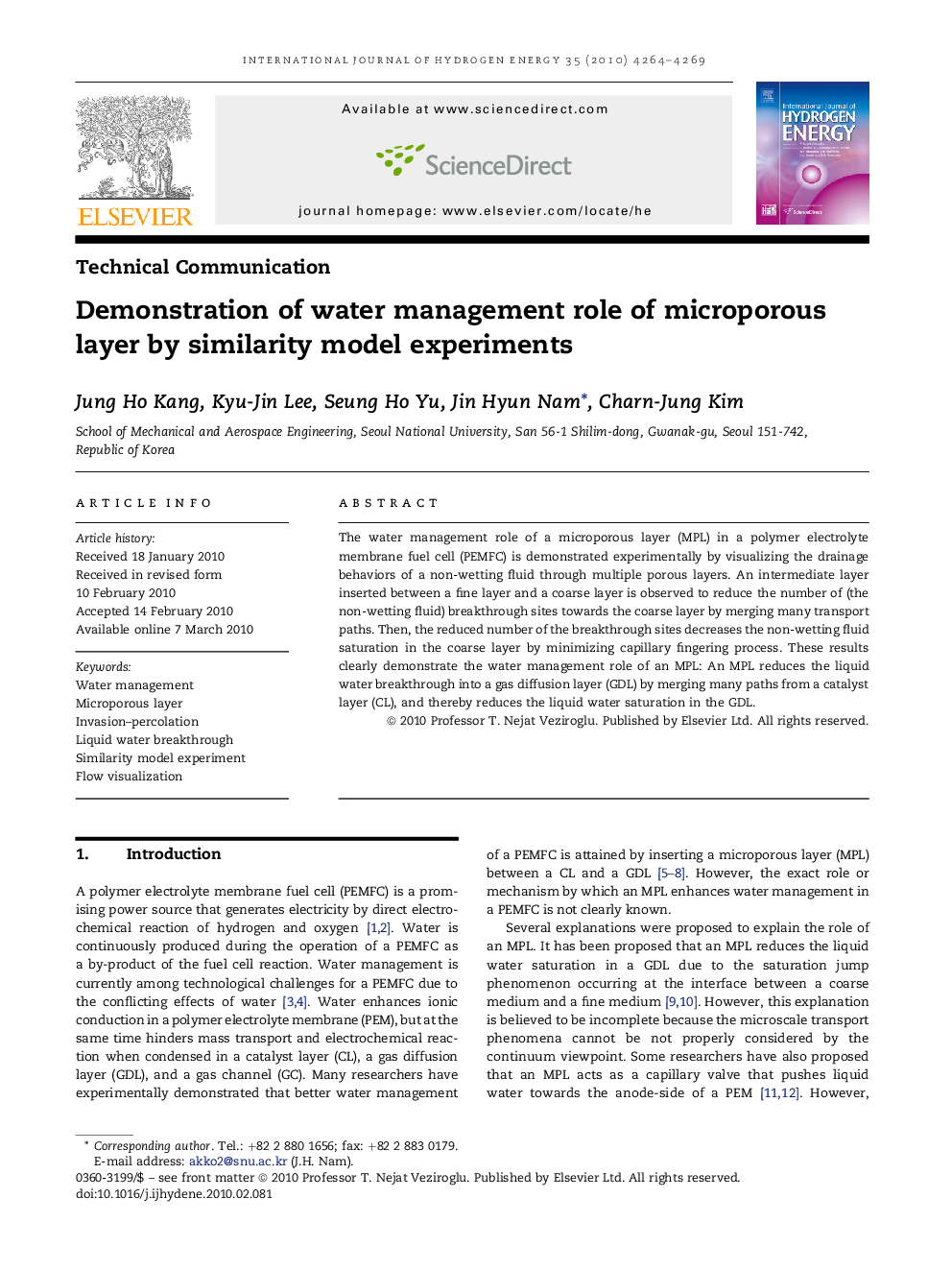 Demonstration of water management role of microporous layer by similarity model experiments