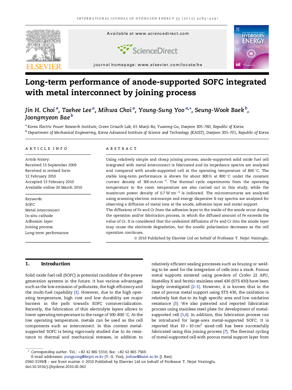 Long-term performance of anode-supported SOFC integrated with metal interconnect by joining process