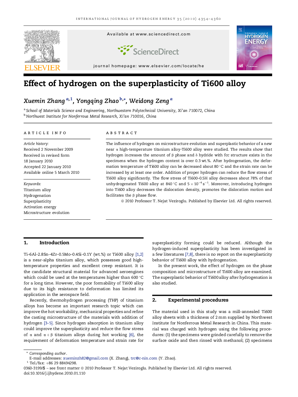 Effect of hydrogen on the superplasticity of Ti600 alloy