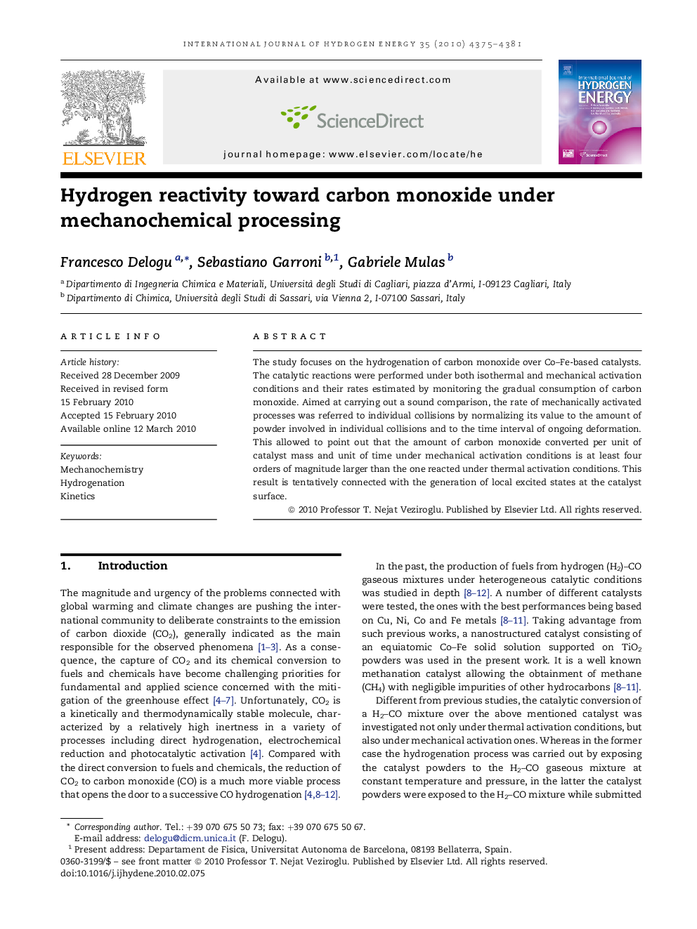 Hydrogen reactivity toward carbon monoxide under mechanochemical processing