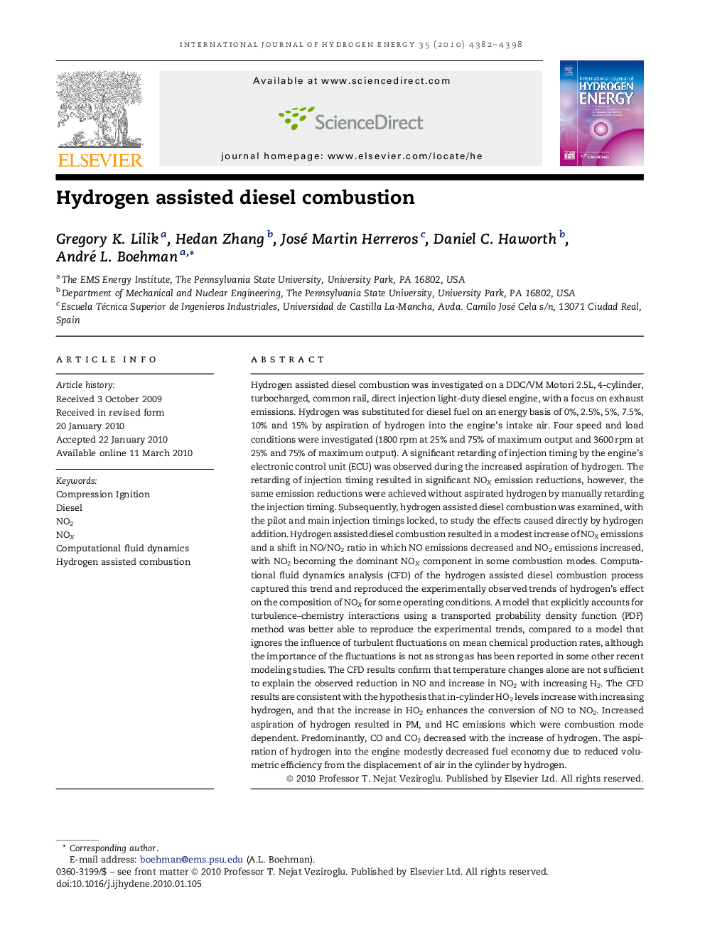 Hydrogen assisted diesel combustion