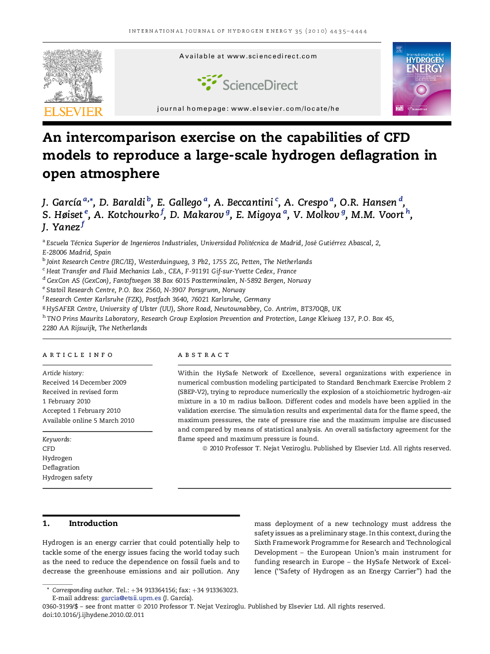 An intercomparison exercise on the capabilities of CFD models to reproduce a large-scale hydrogen deflagration in open atmosphere