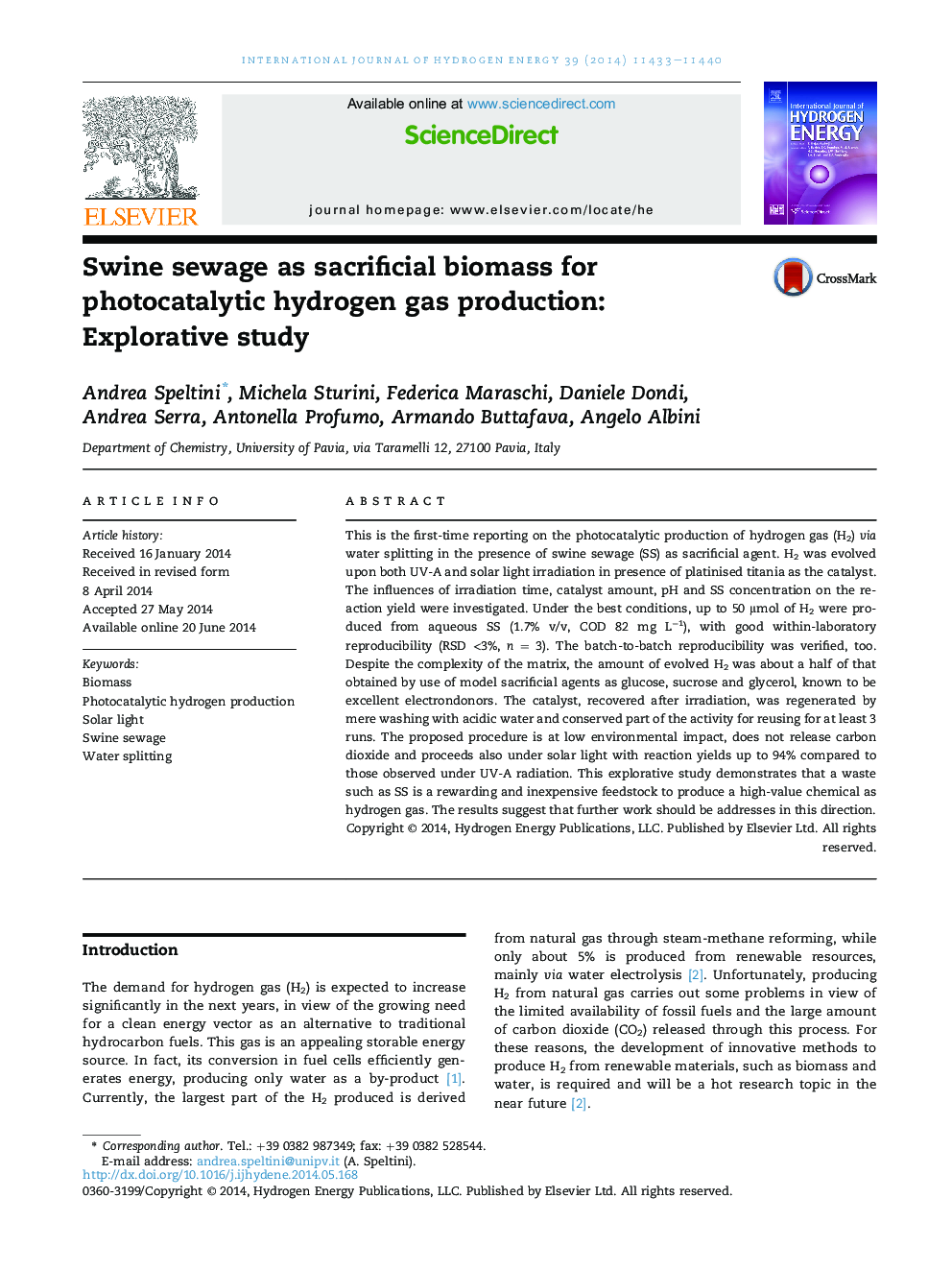 Swine sewage as sacrificial biomass for photocatalytic hydrogen gas production: Explorative study