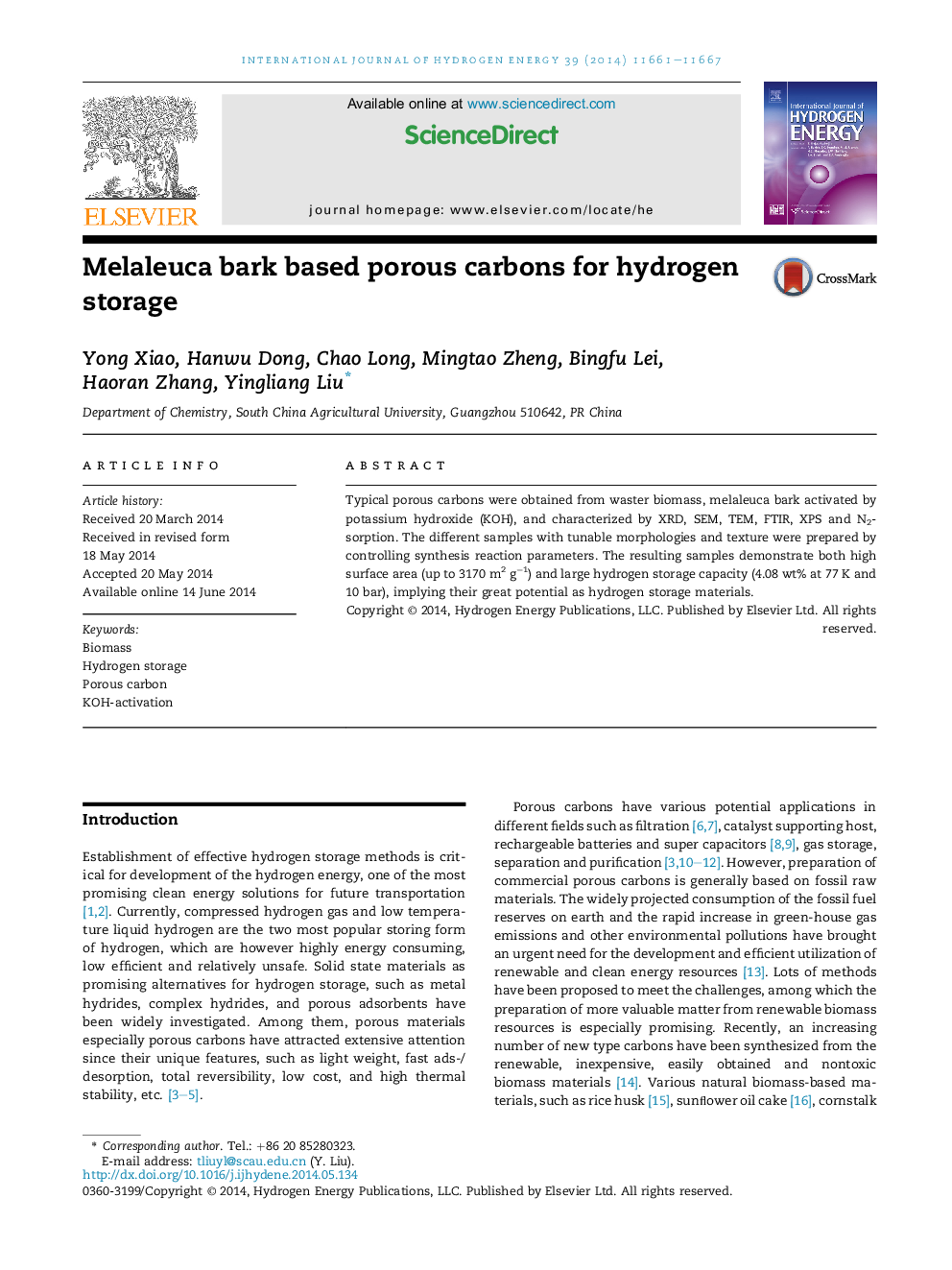 Melaleuca bark based porous carbons for hydrogen storage