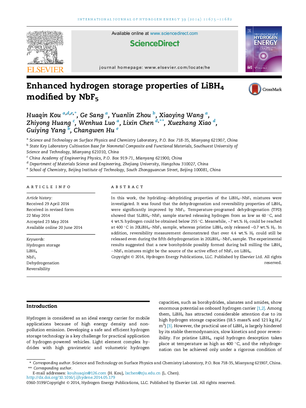 Enhanced hydrogen storage properties of LiBH4 modified by NbF5