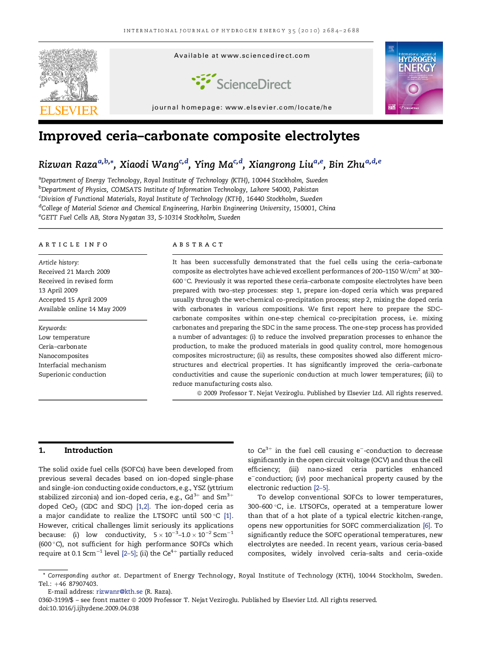 Improved ceria–carbonate composite electrolytes