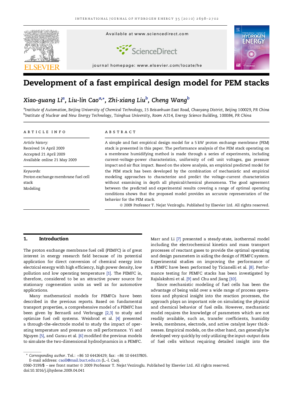 Development of a fast empirical design model for PEM stacks