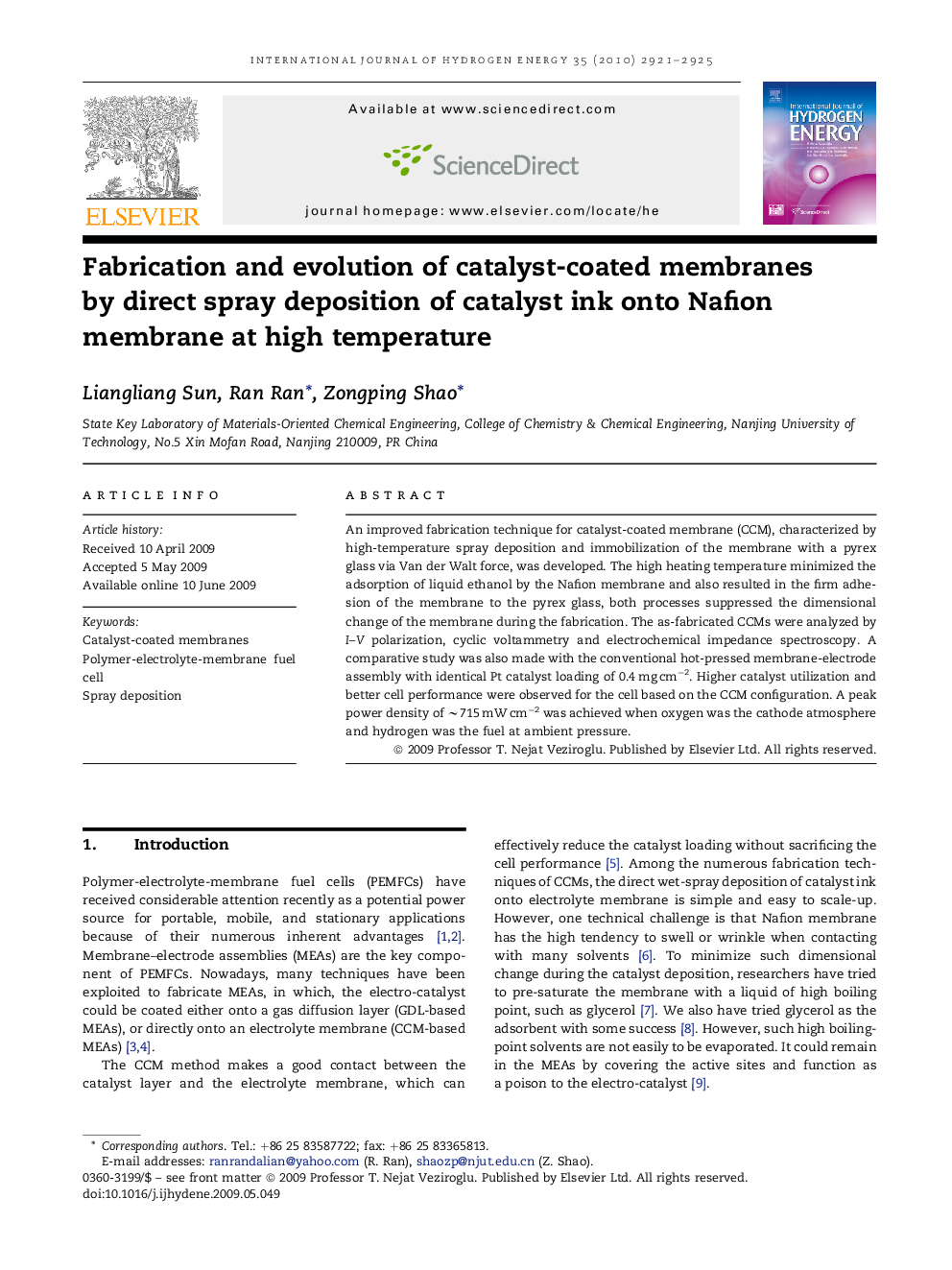 Fabrication and evolution of catalyst-coated membranes by direct spray deposition of catalyst ink onto Nafion membrane at high temperature