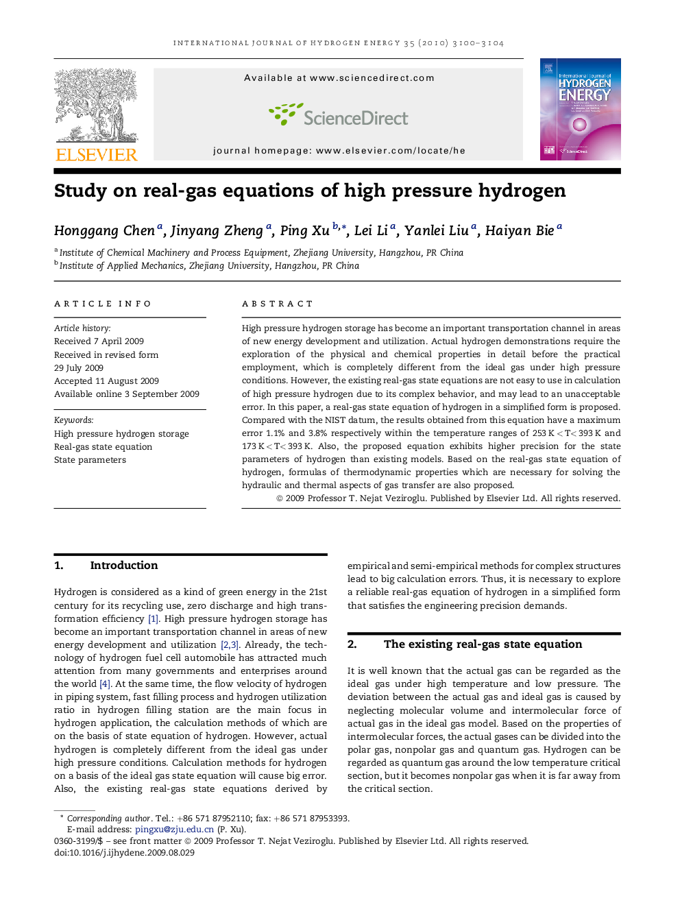 Study on real-gas equations of high pressure hydrogen