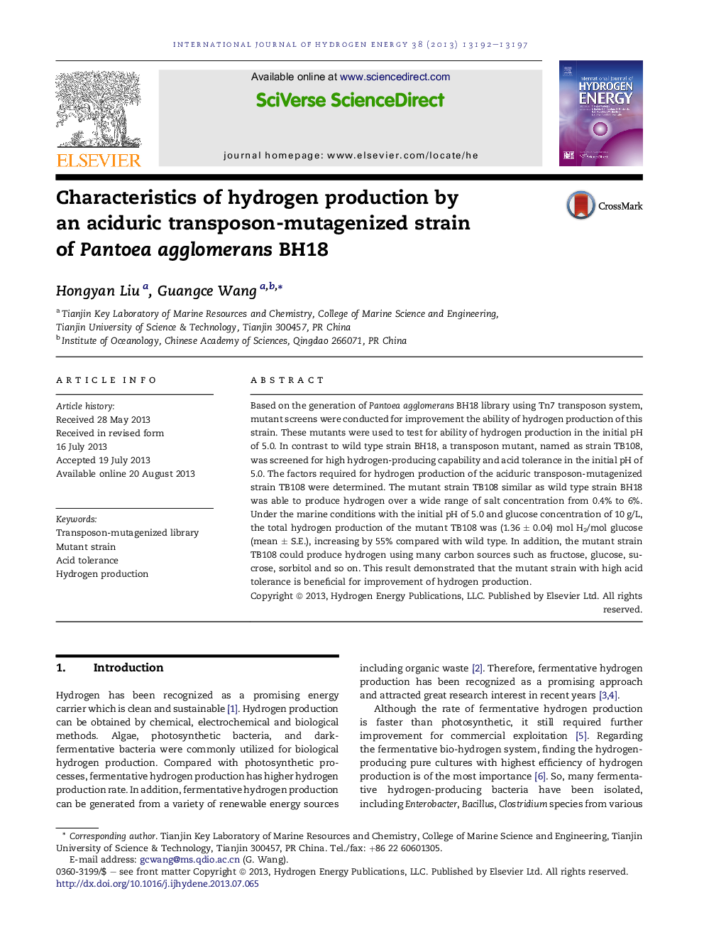 Characteristics of hydrogen production by an aciduric transposon-mutagenized strain of Pantoea agglomerans BH18