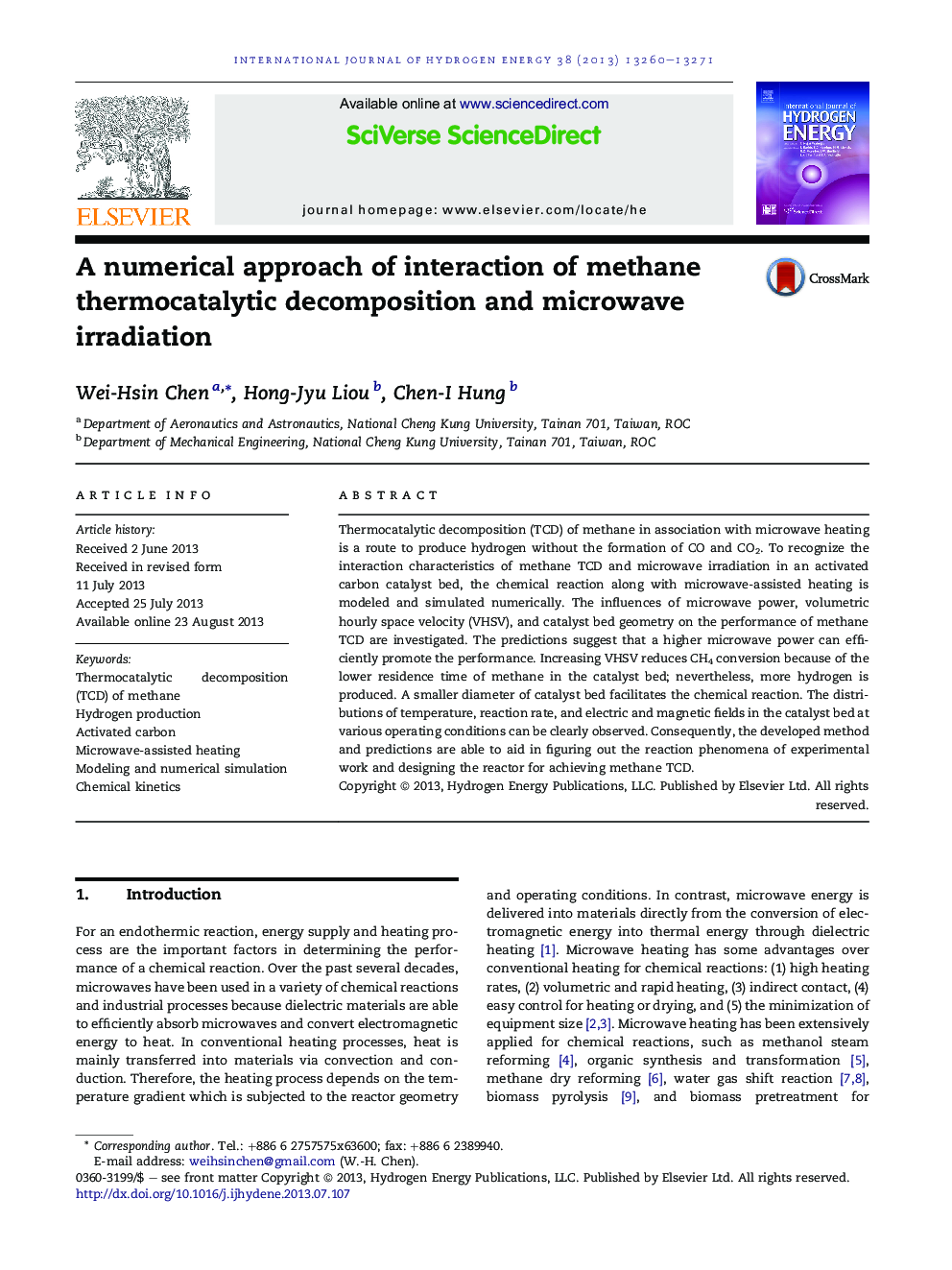 A numerical approach of interaction of methane thermocatalytic decomposition and microwave irradiation