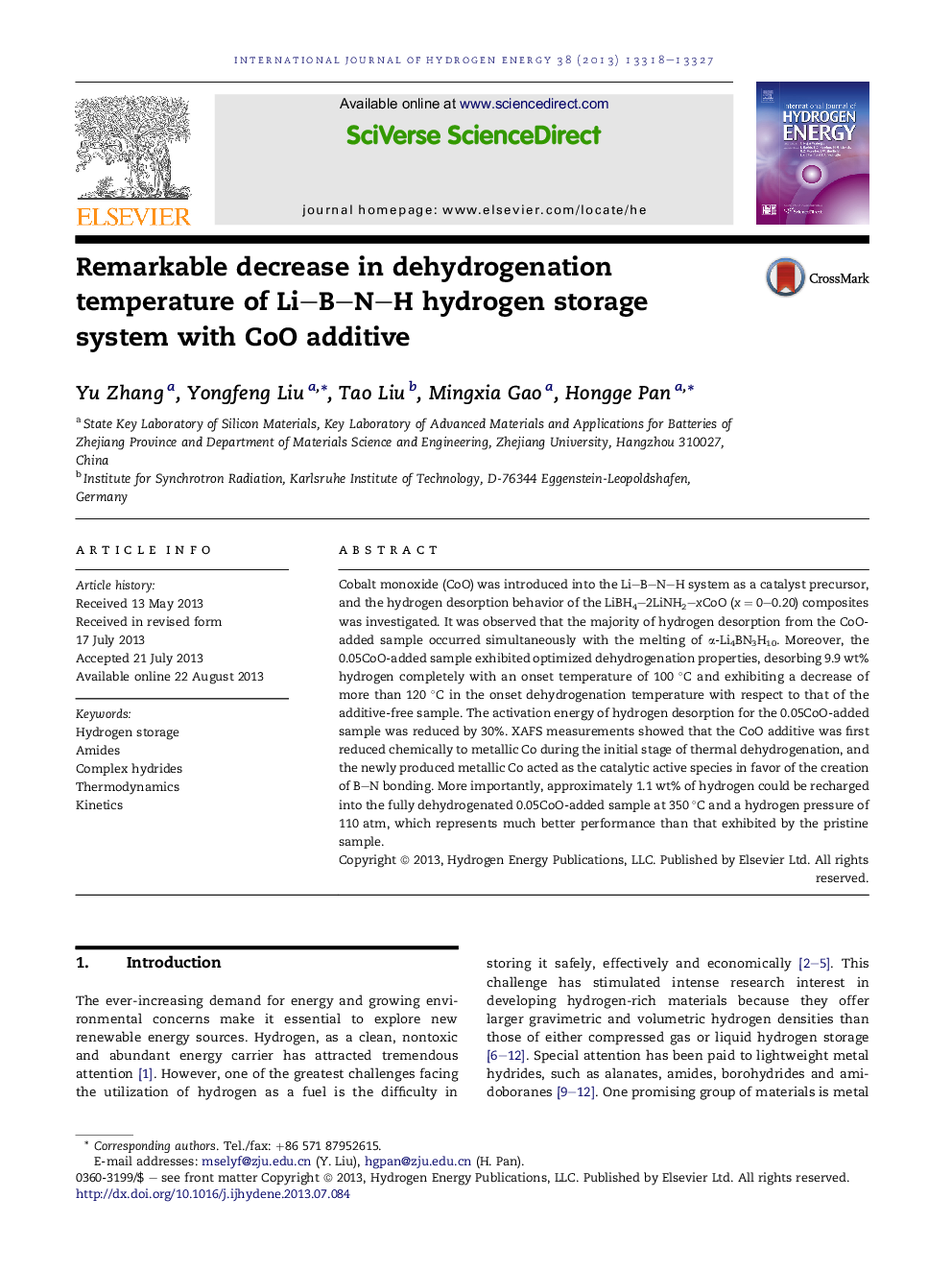 Remarkable decrease in dehydrogenation temperature of Li–B–N–H hydrogen storage system with CoO additive