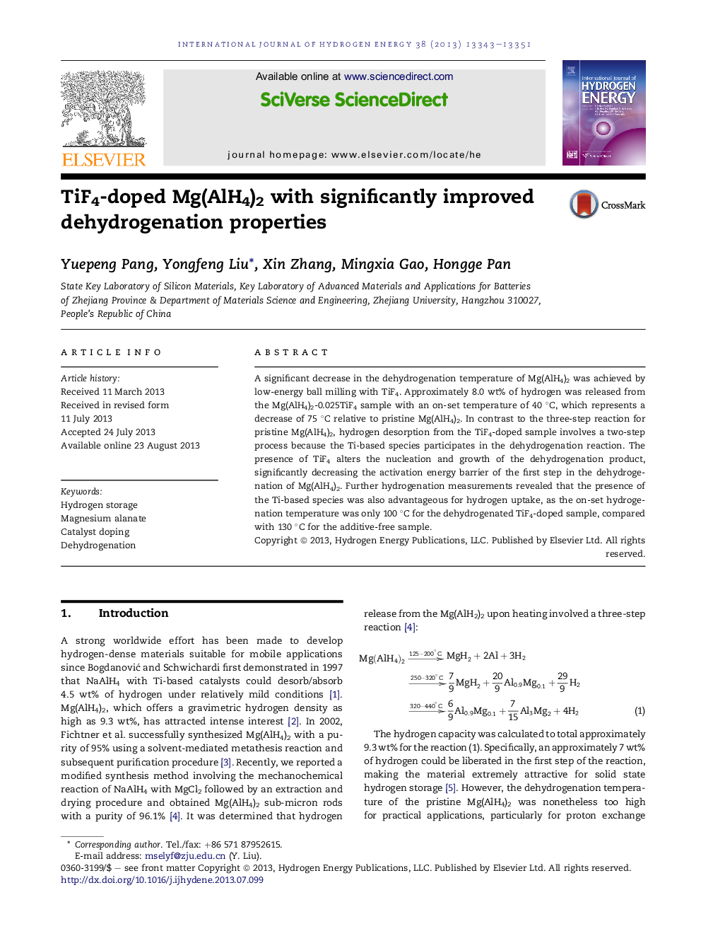 TiF4-doped Mg(AlH4)2 with significantly improved dehydrogenation properties