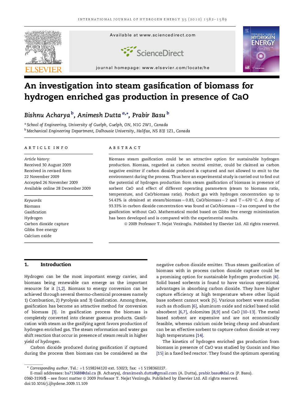 An investigation into steam gasification of biomass for hydrogen enriched gas production in presence of CaO