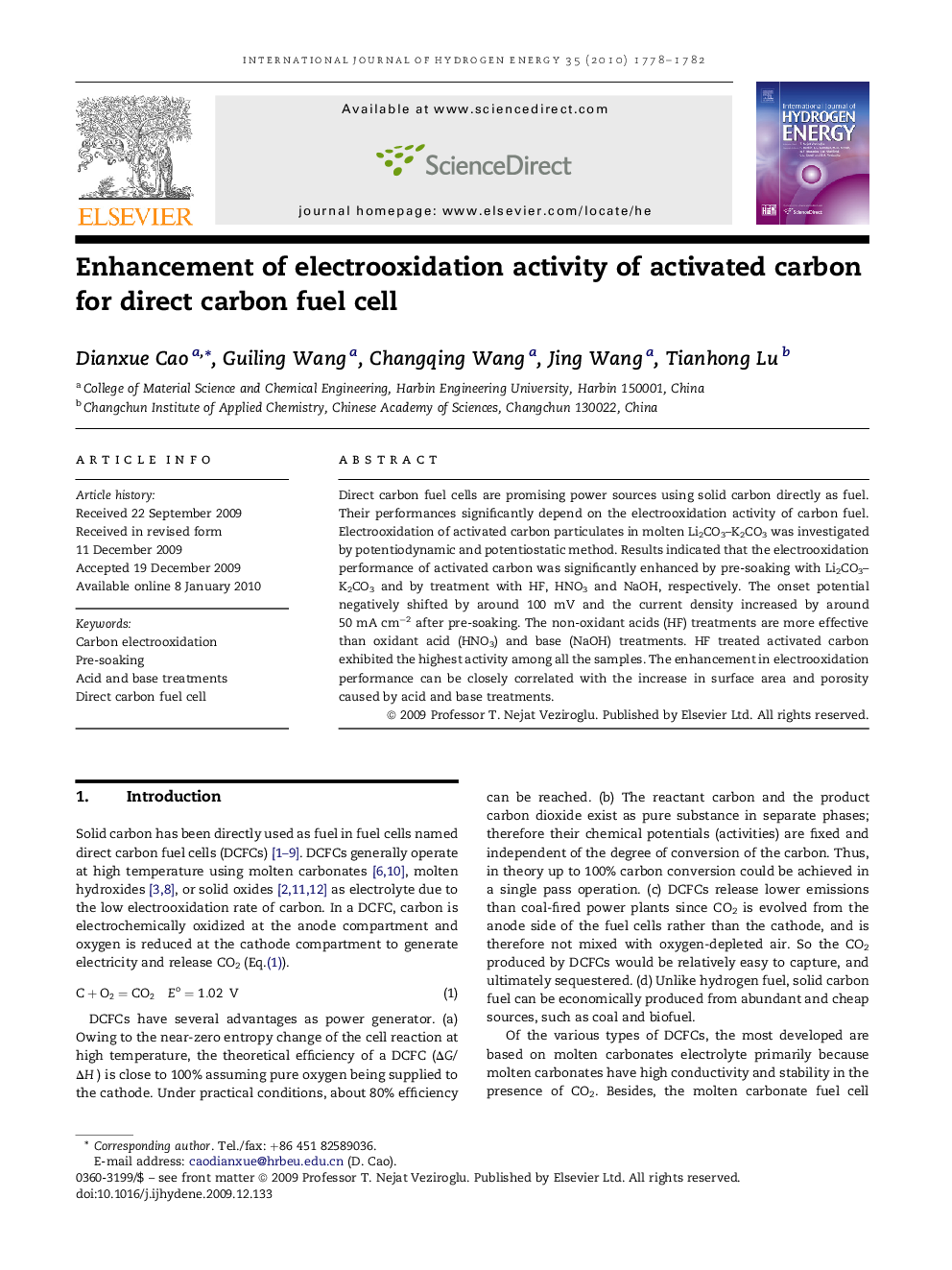 Enhancement of electrooxidation activity of activated carbon for direct carbon fuel cell