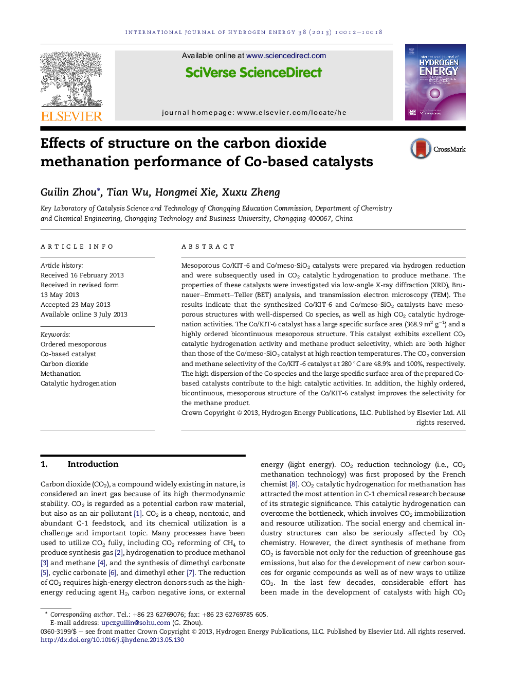 Effects of structure on the carbon dioxide methanation performance of Co-based catalysts