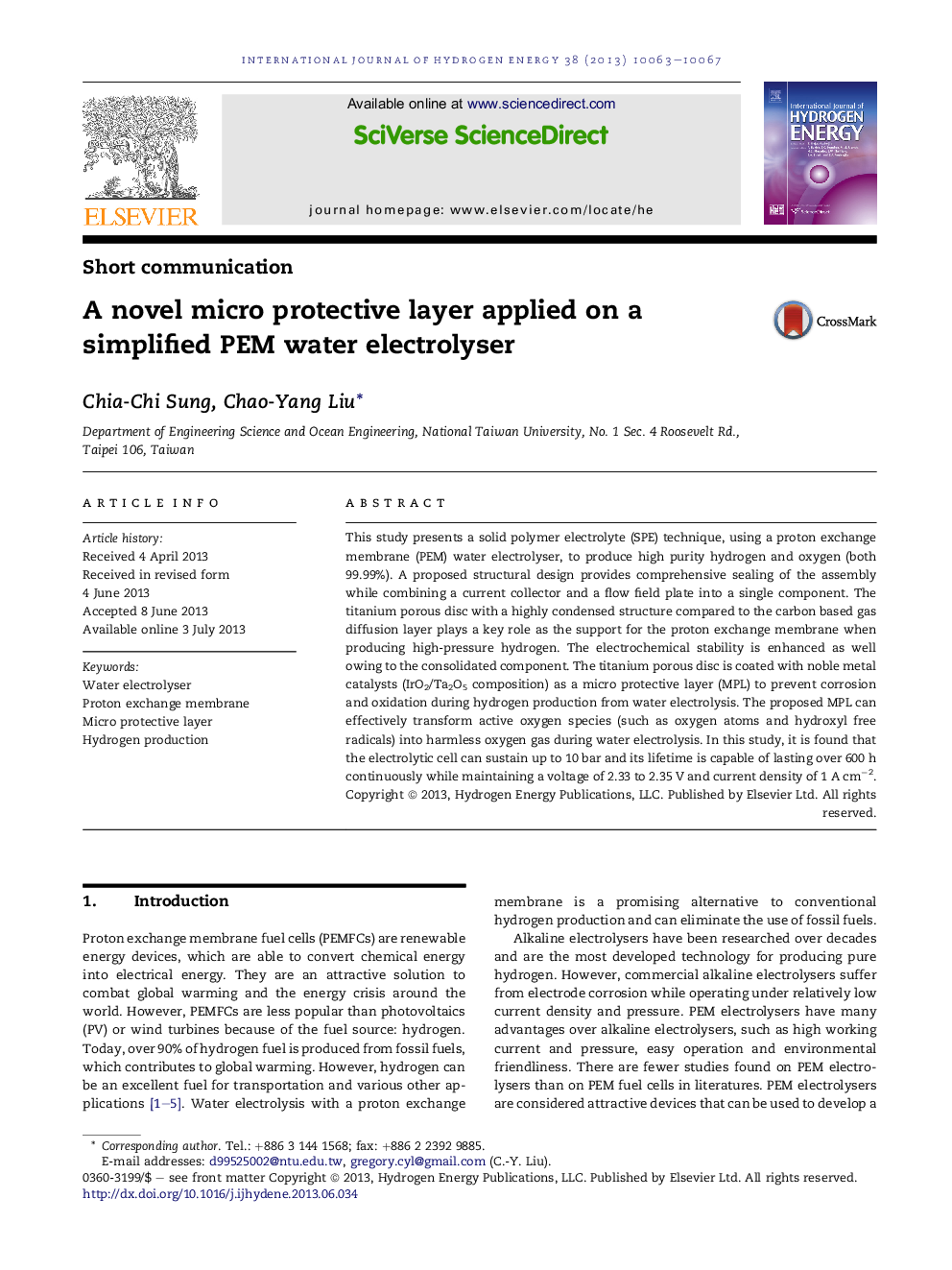 A novel micro protective layer applied on a simplified PEM water electrolyser