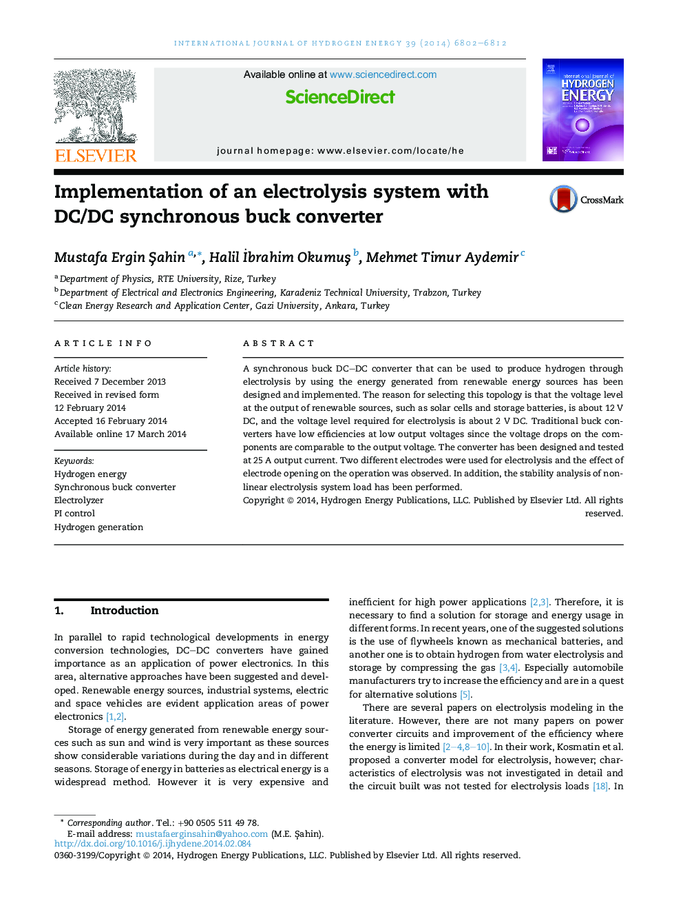 Implementation of an electrolysis system with DC/DC synchronous buck converter