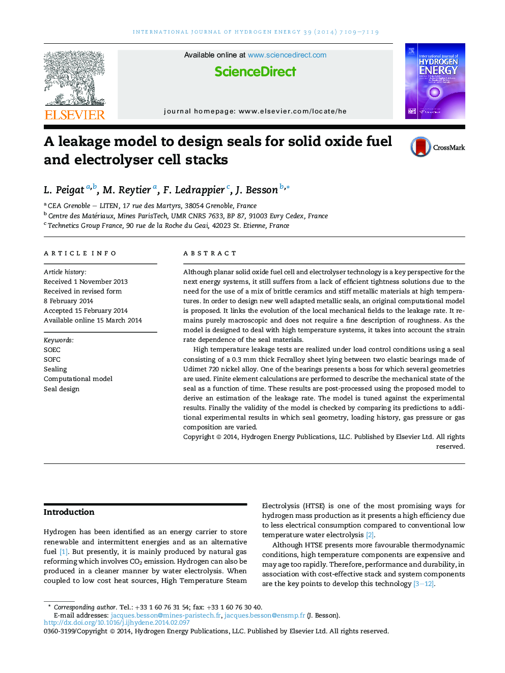 A leakage model to design seals for solid oxide fuel and electrolyser cell stacks