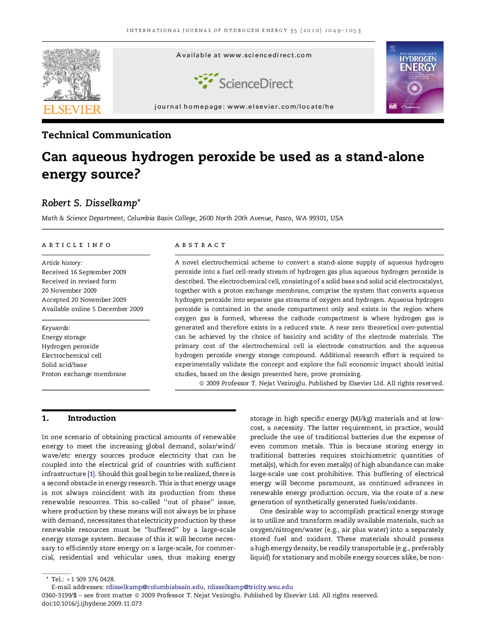 Can aqueous hydrogen peroxide be used as a stand-alone energy source?