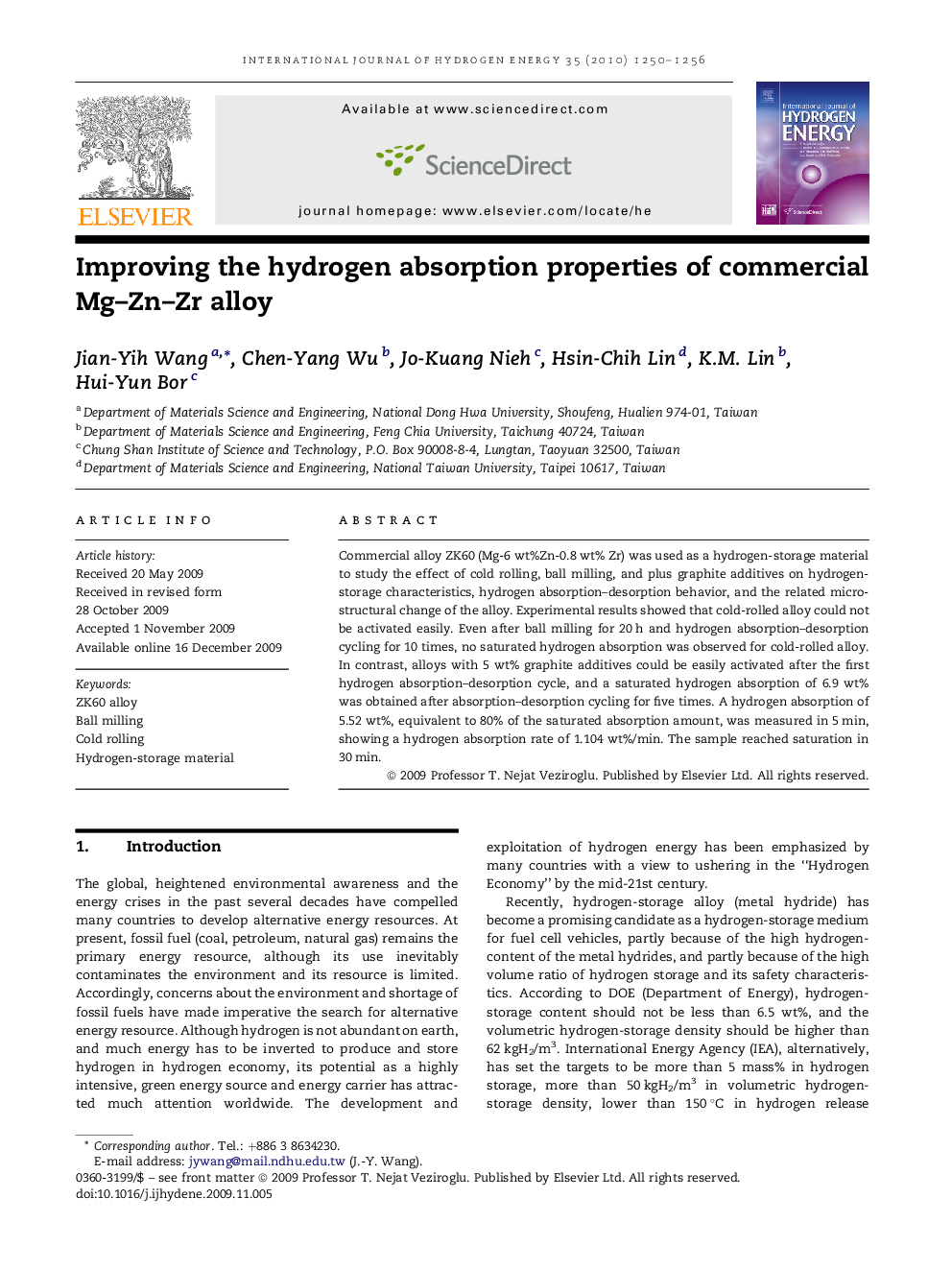 Improving the hydrogen absorption properties of commercial Mg–Zn–Zr alloy