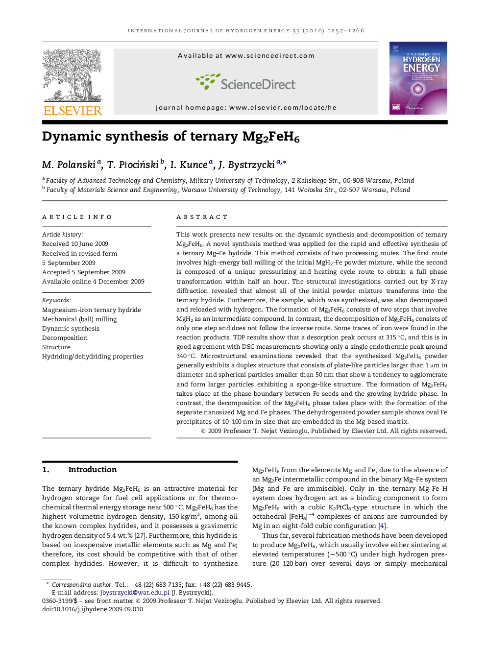 Dynamic synthesis of ternary Mg2FeH6