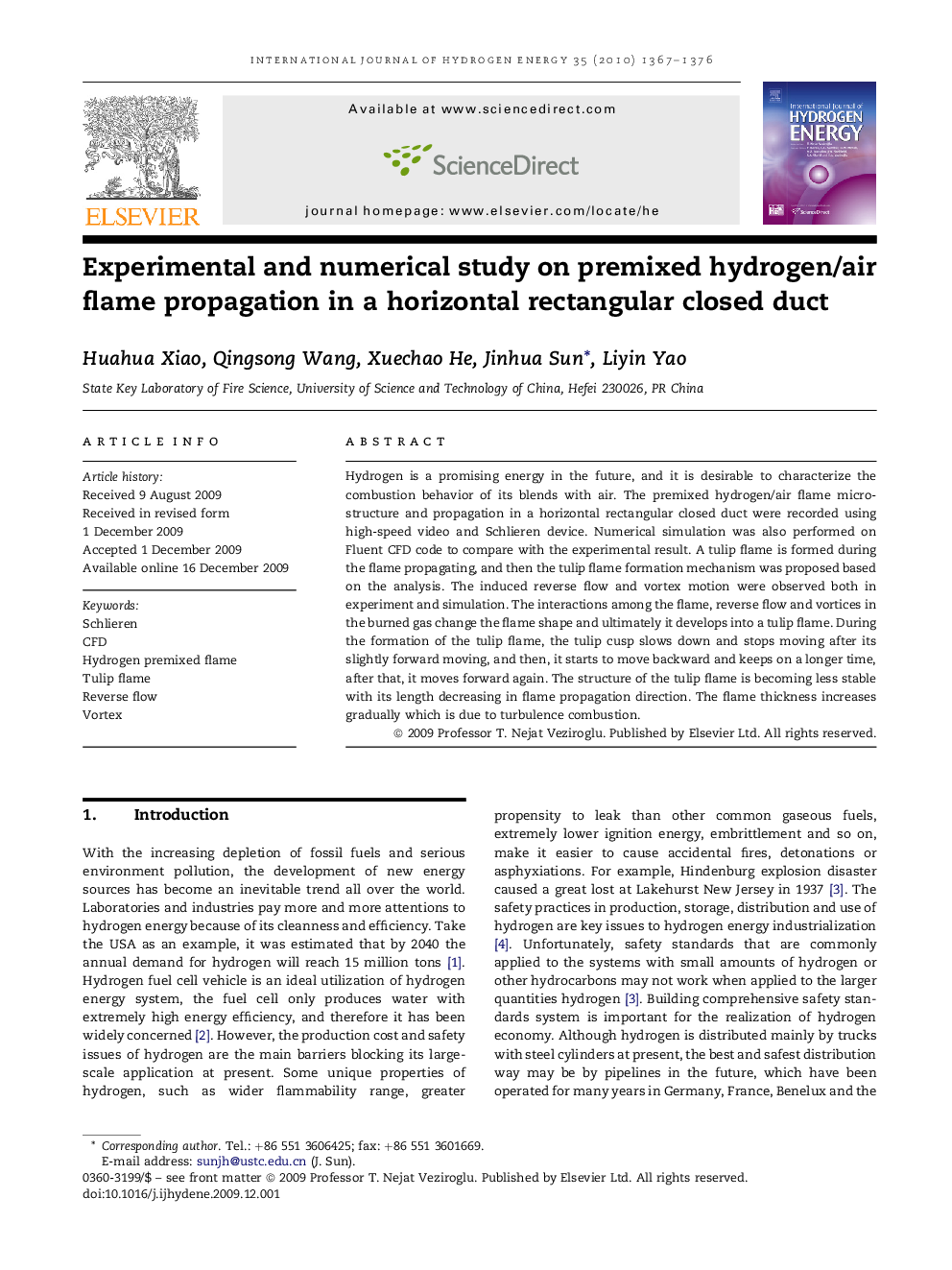 Experimental and numerical study on premixed hydrogen/air flame propagation in a horizontal rectangular closed duct