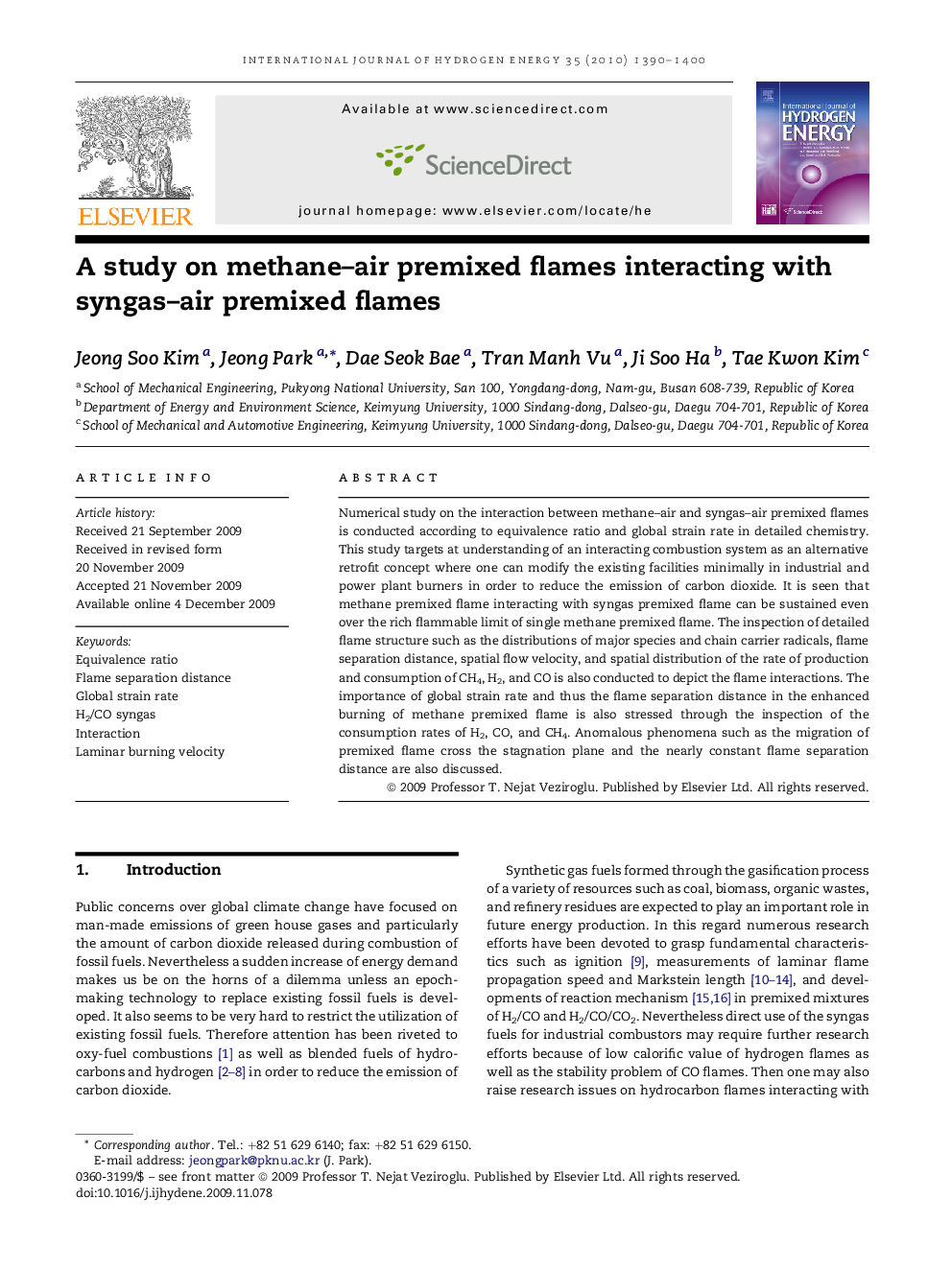 A study on methane–air premixed flames interacting with syngas–air premixed flames