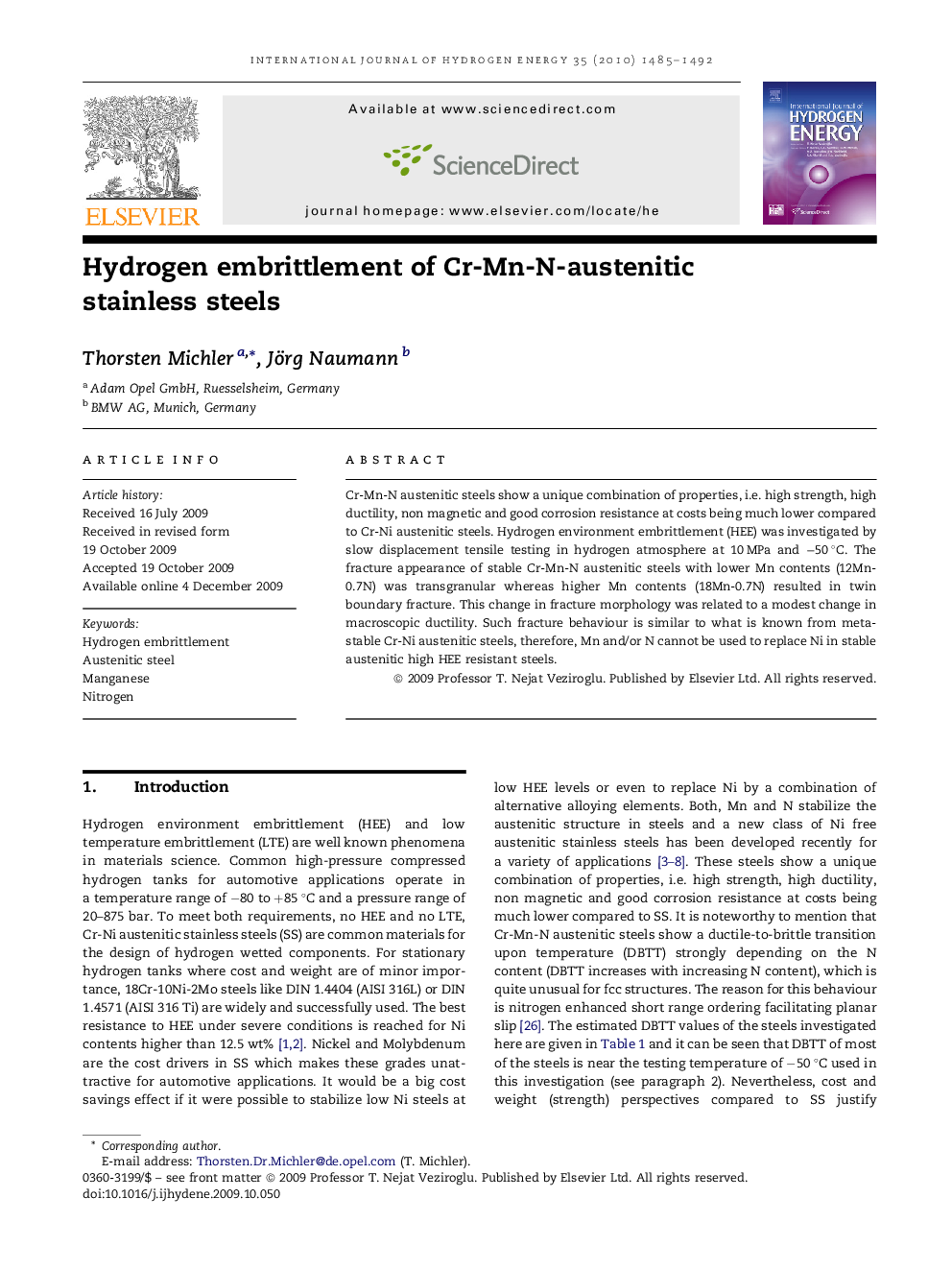 Hydrogen embrittlement of Cr-Mn-N-austenitic stainless steels