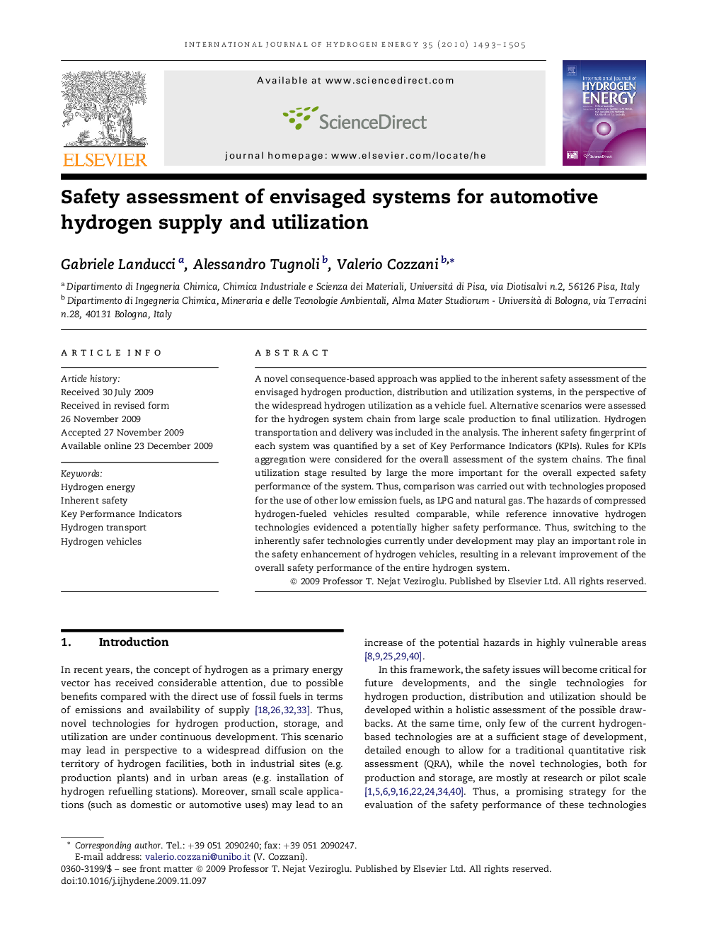 Safety assessment of envisaged systems for automotive hydrogen supply and utilization