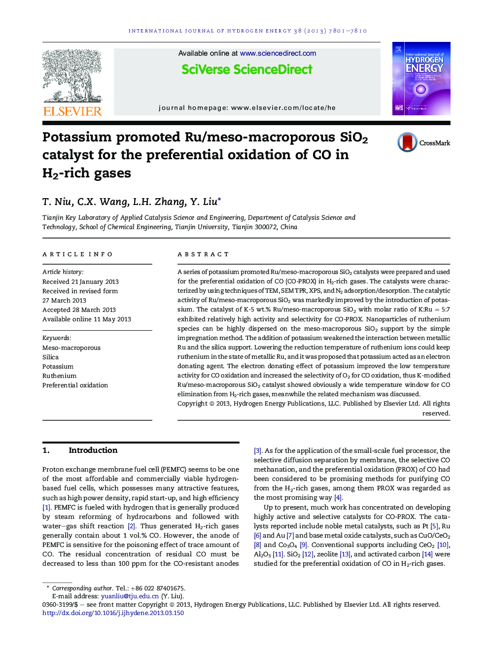 Potassium promoted Ru/meso-macroporous SiO2 catalyst for the preferential oxidation of CO in H2-rich gases