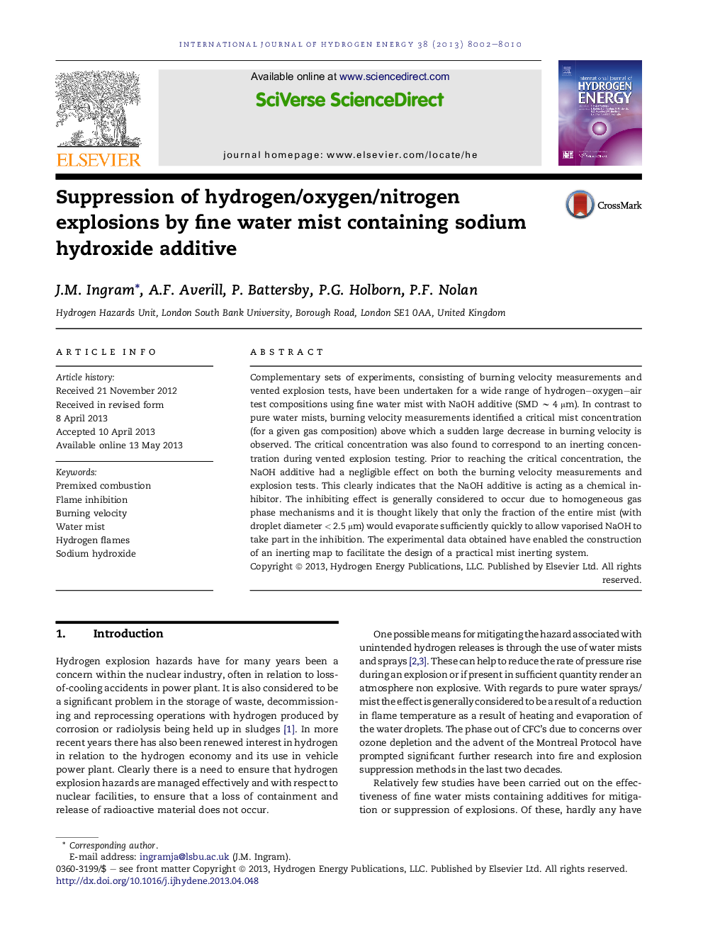 Suppression of hydrogen/oxygen/nitrogen explosions by fine water mist containing sodium hydroxide additive