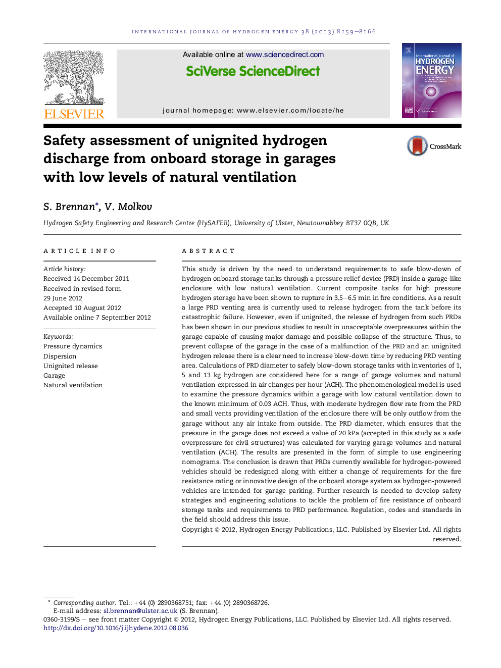 Safety assessment of unignited hydrogen discharge from onboard storage in garages with low levels of natural ventilation