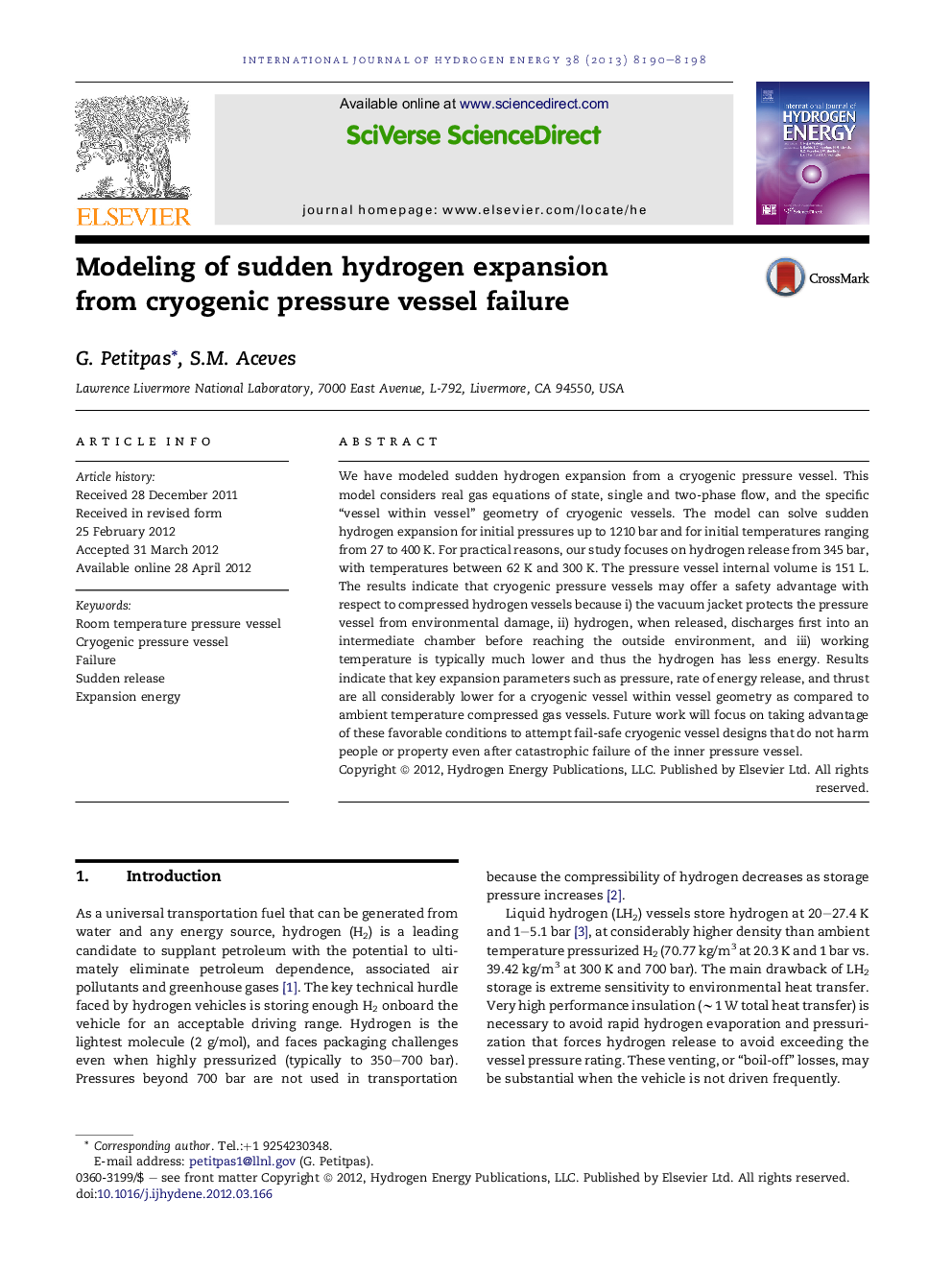 Modeling of sudden hydrogen expansion from cryogenic pressure vessel failure