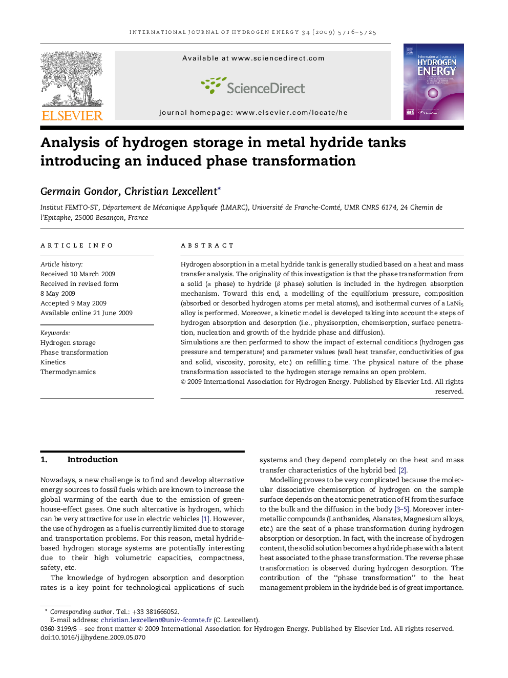 Analysis of hydrogen storage in metal hydride tanks introducing an induced phase transformation