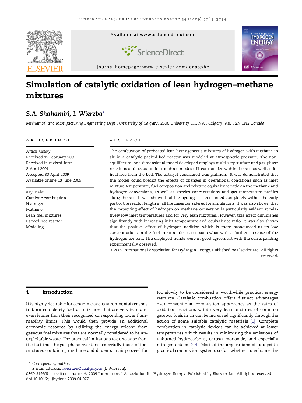 Simulation of catalytic oxidation of lean hydrogen–methane mixtures