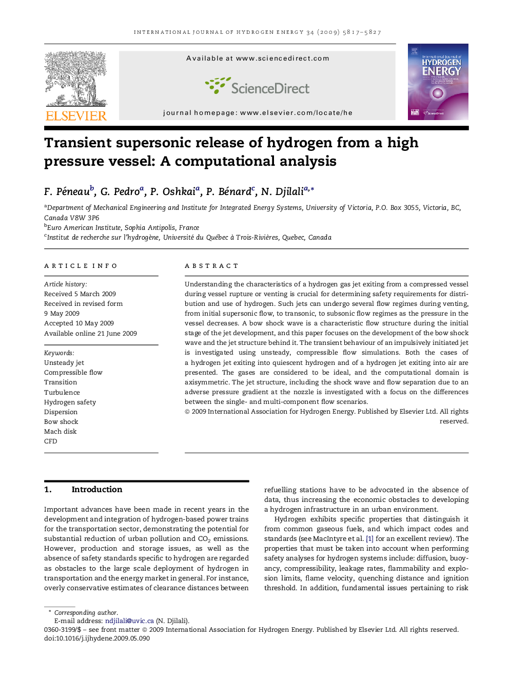 Transient supersonic release of hydrogen from a high pressure vessel: A computational analysis