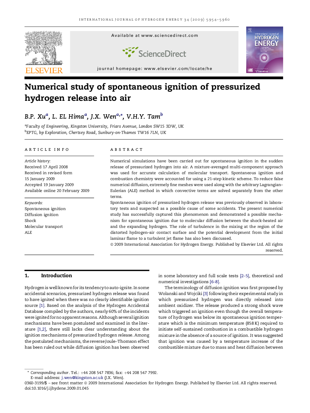 Numerical study of spontaneous ignition of pressurized hydrogen release into air