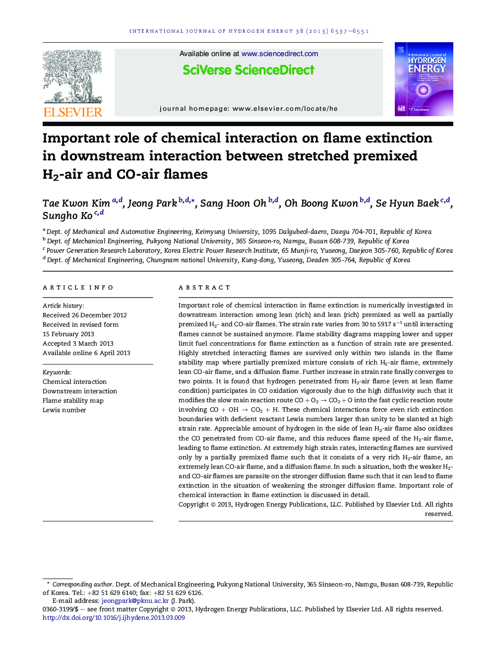 Important role of chemical interaction on flame extinction in downstream interaction between stretched premixed H2-air and CO-air flames