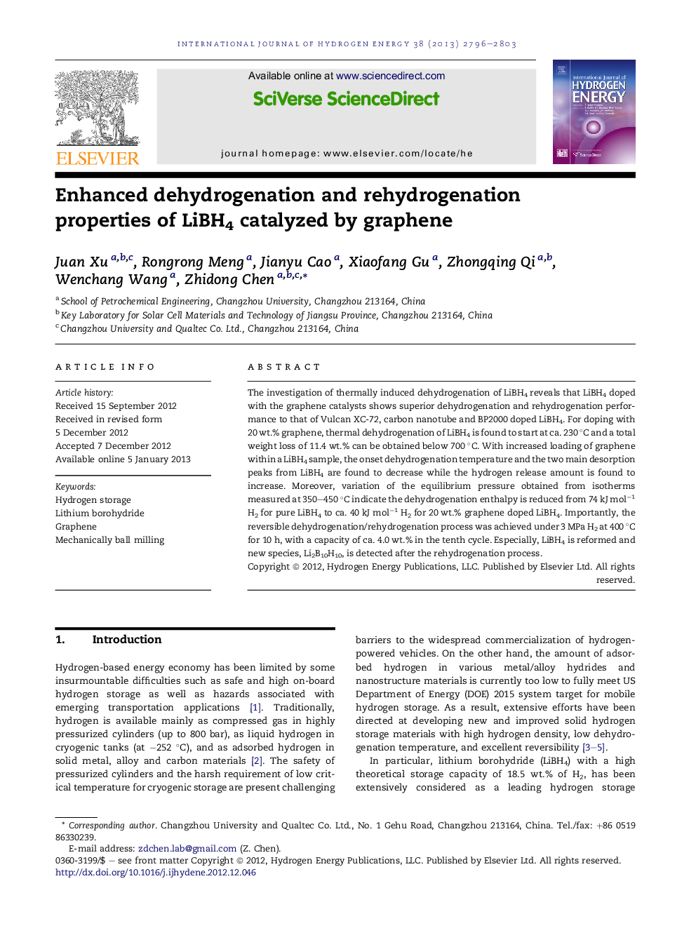 Enhanced dehydrogenation and rehydrogenation properties of LiBH4 catalyzed by graphene