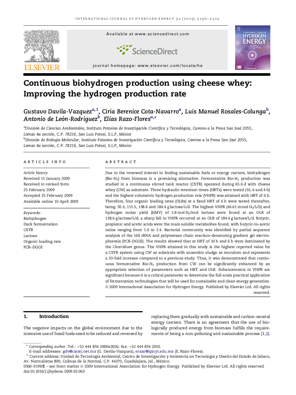 Continuous biohydrogen production using cheese whey: Improving the hydrogen production rate