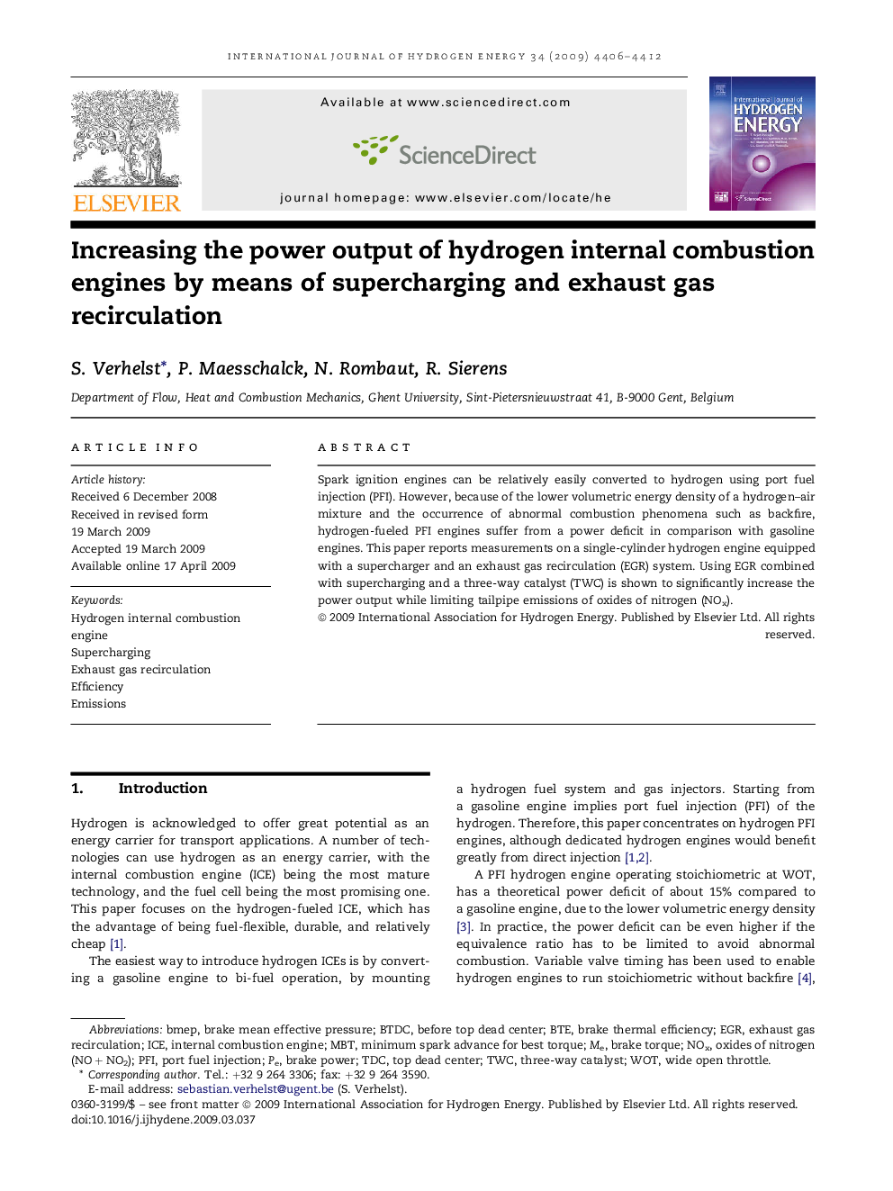 Increasing the power output of hydrogen internal combustion engines by means of supercharging and exhaust gas recirculation