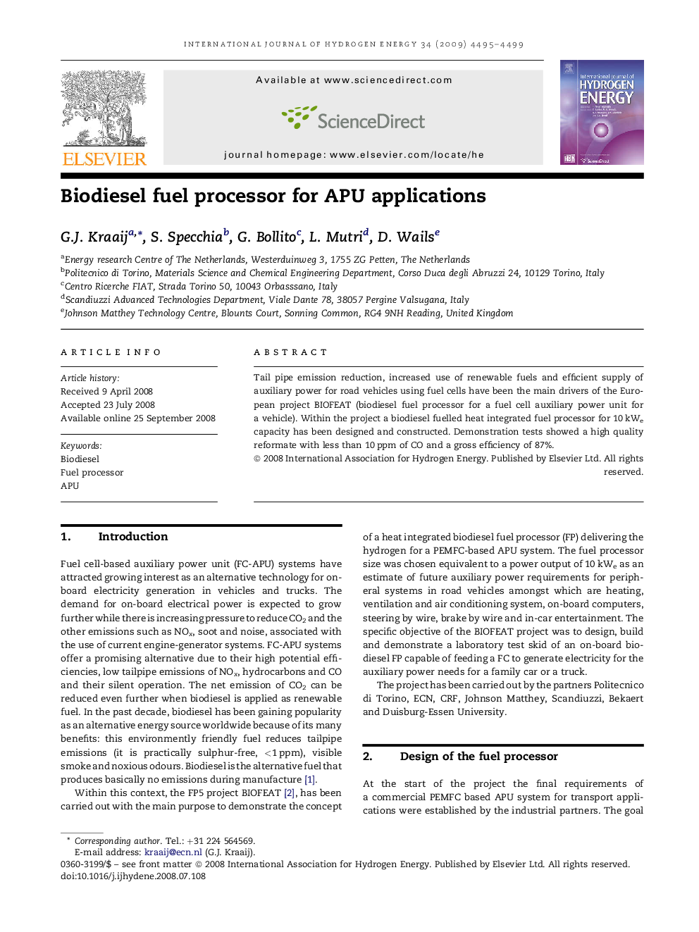 Biodiesel fuel processor for APU applications