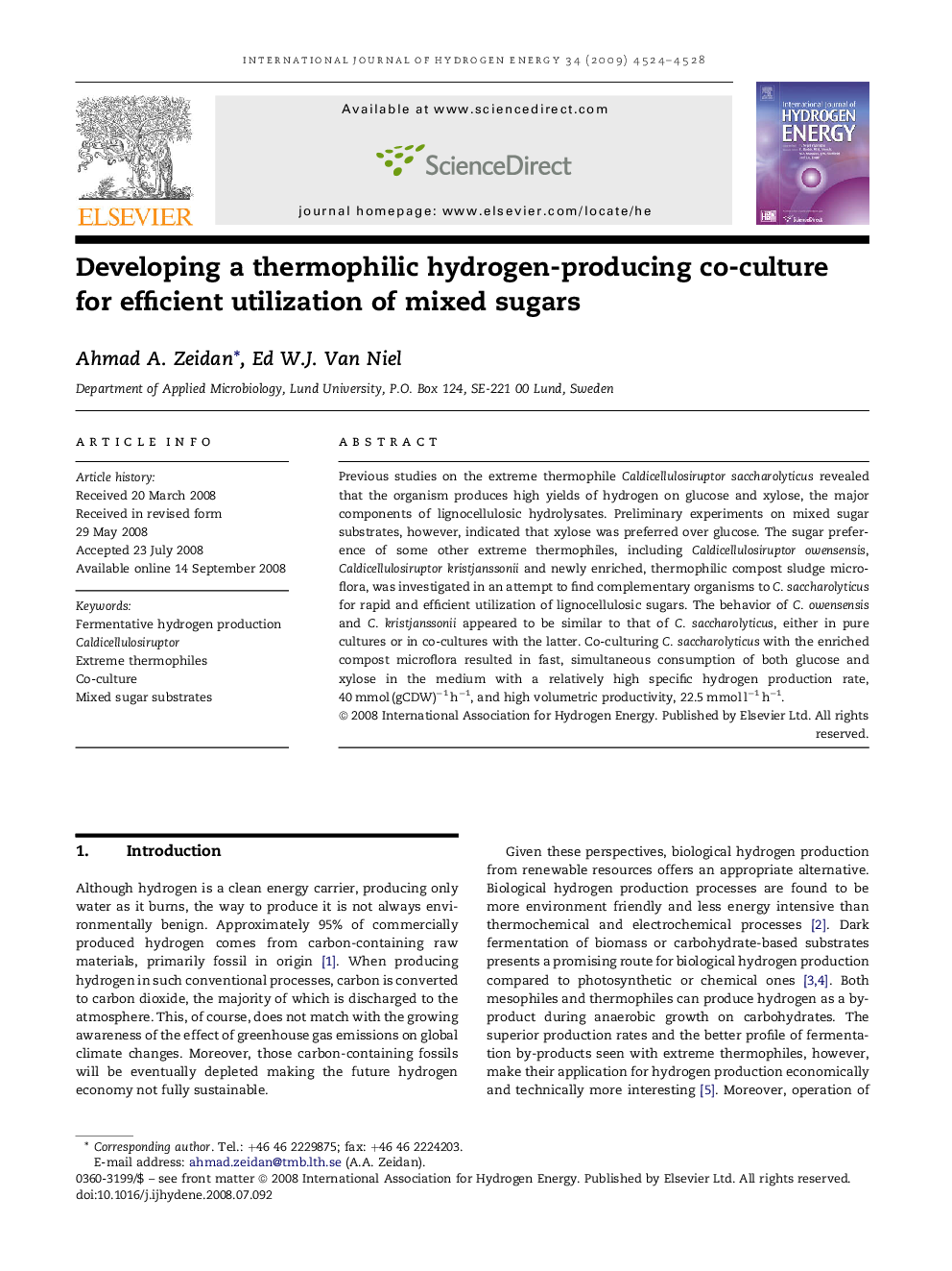 Developing a thermophilic hydrogen-producing co-culture for efficient utilization of mixed sugars