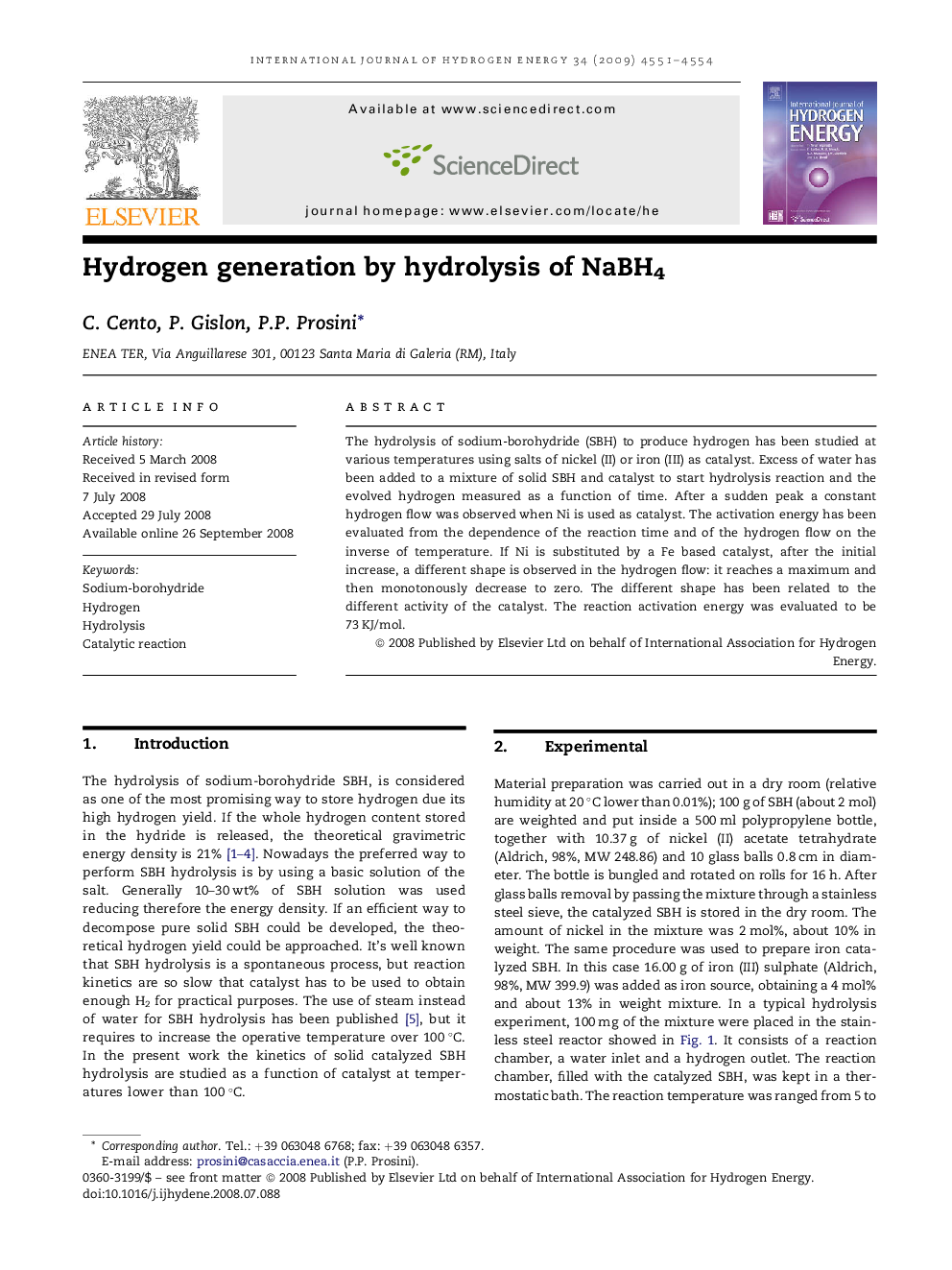 Hydrogen generation by hydrolysis of NaBH4